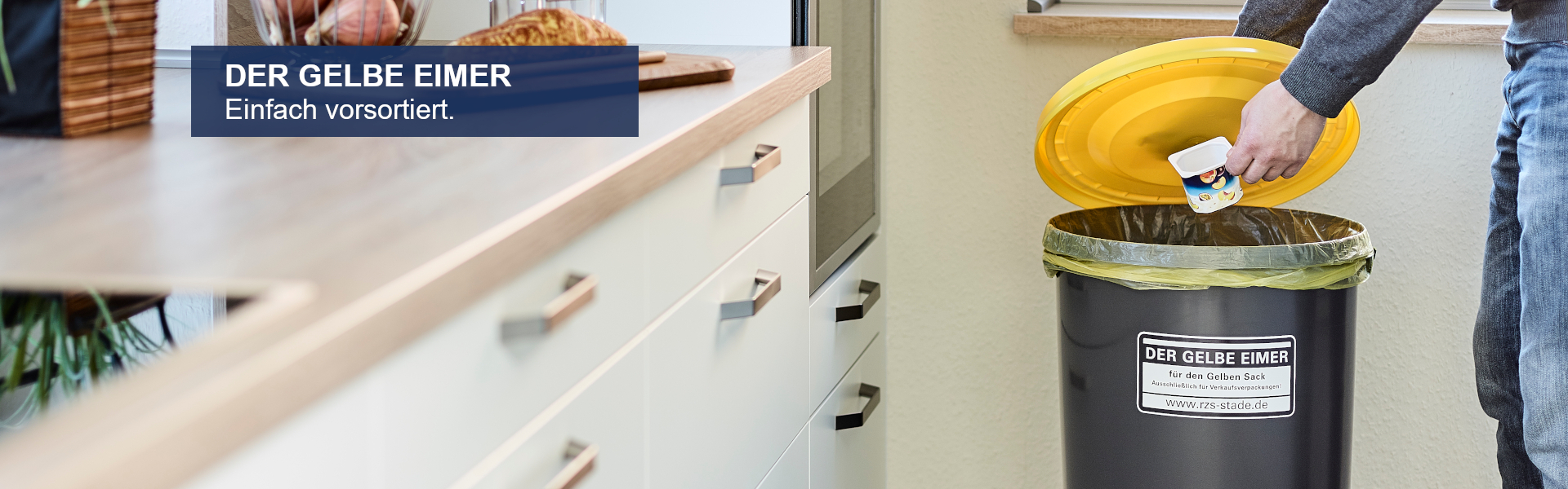 Gelber Eimer mit Deckel für das einfache befüllen Gelber Säcke